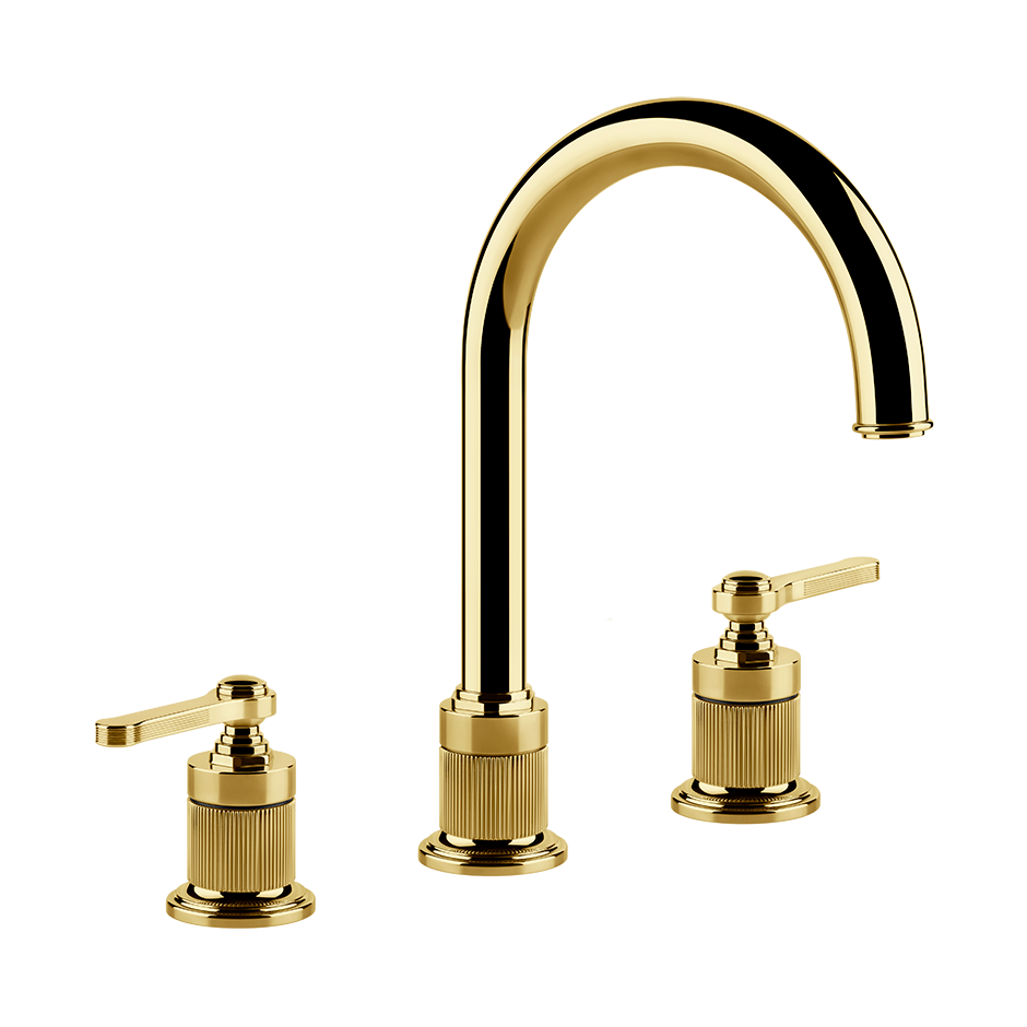 Gessi Venti20 Three Piece Basin Tap Set with Umbrella Spout (No Waste) - Gold PVD PF65016-246