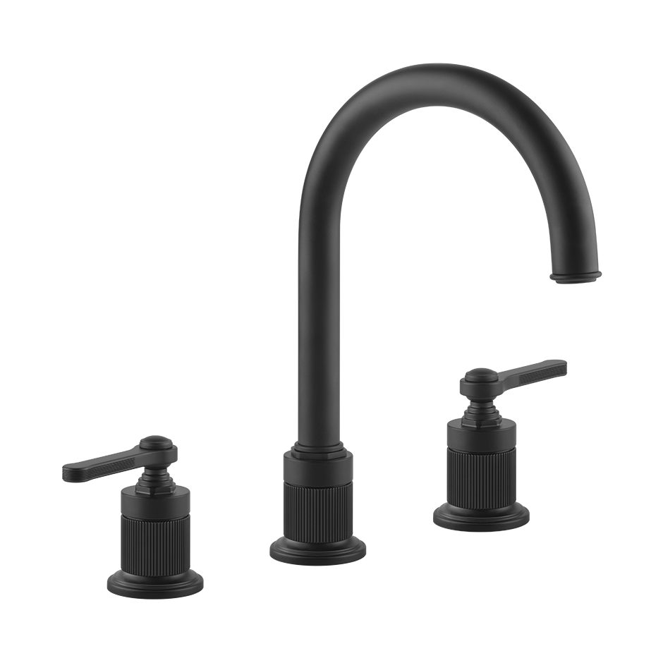 Gessi Venti20 Three Piece Basin Tap Set with Umbrella Spout (No Waste) - Matte Black PF65016-299
