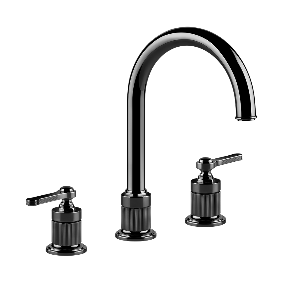 Gessi Venti20 Three Piece Basin Tap Set with Umbrella Spout (No Waste) - Black Metal PVD PF65016-706