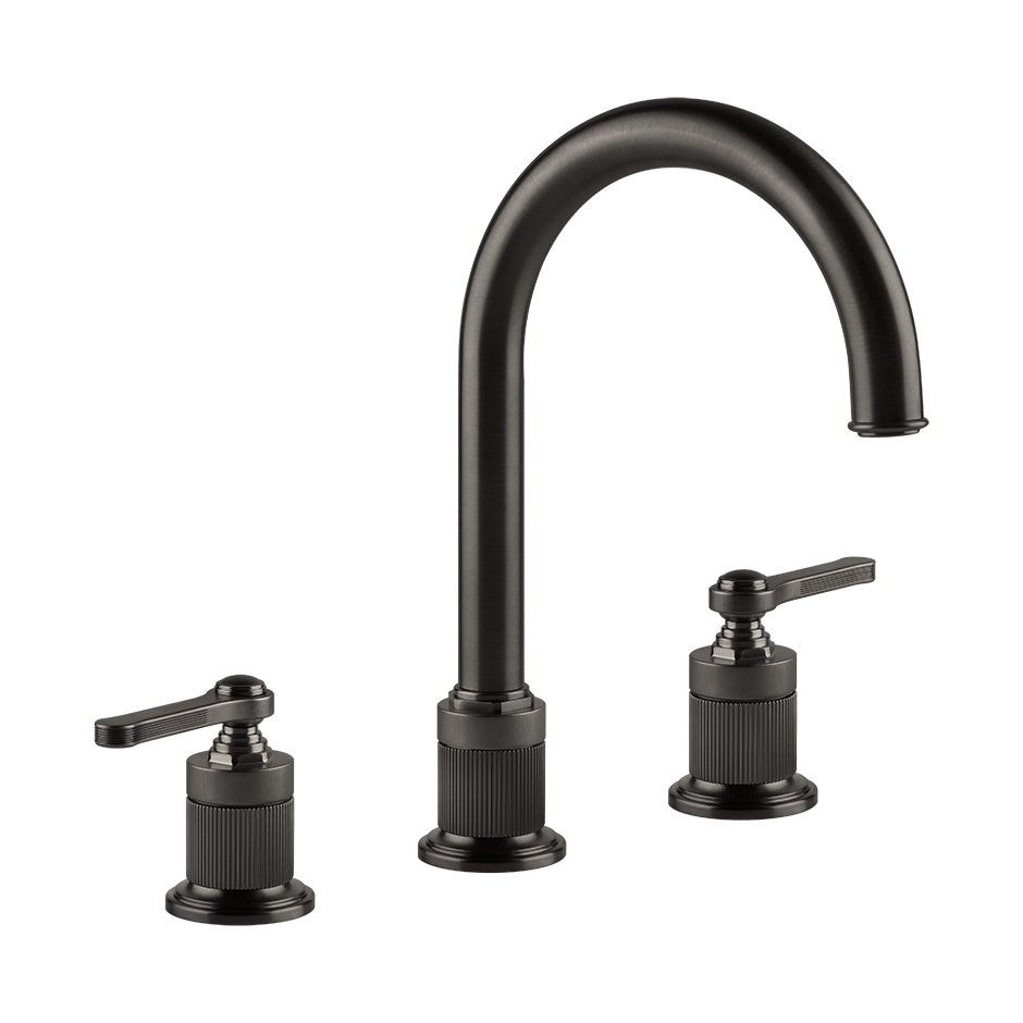 Gessi Venti20 Three Piece Basin Tap Set with Umbrella Spout (No Waste) - Black Metal Br. PVD PF65016-707