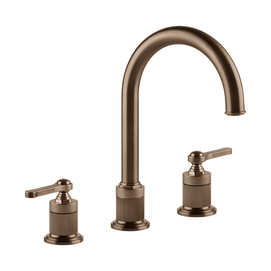 Gessi Venti20 Three Piece Basin Tap Set with Umbrella Spout (No Waste) - Copper Brushed PVD PF65016-708