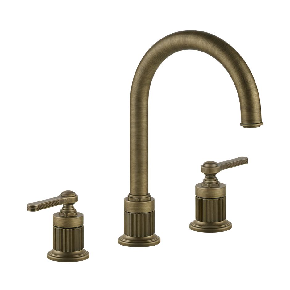 Gessi Venti20 Three Piece Basin Tap Set with Umbrella Spout (No Waste) - Antique Brass PF65016-713
