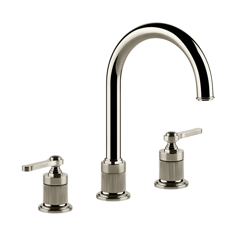 Gessi Venti20 Three Piece Basin Tap Set with Umbrella Spout (No Waste) - Nickel PVD PF65016-720
