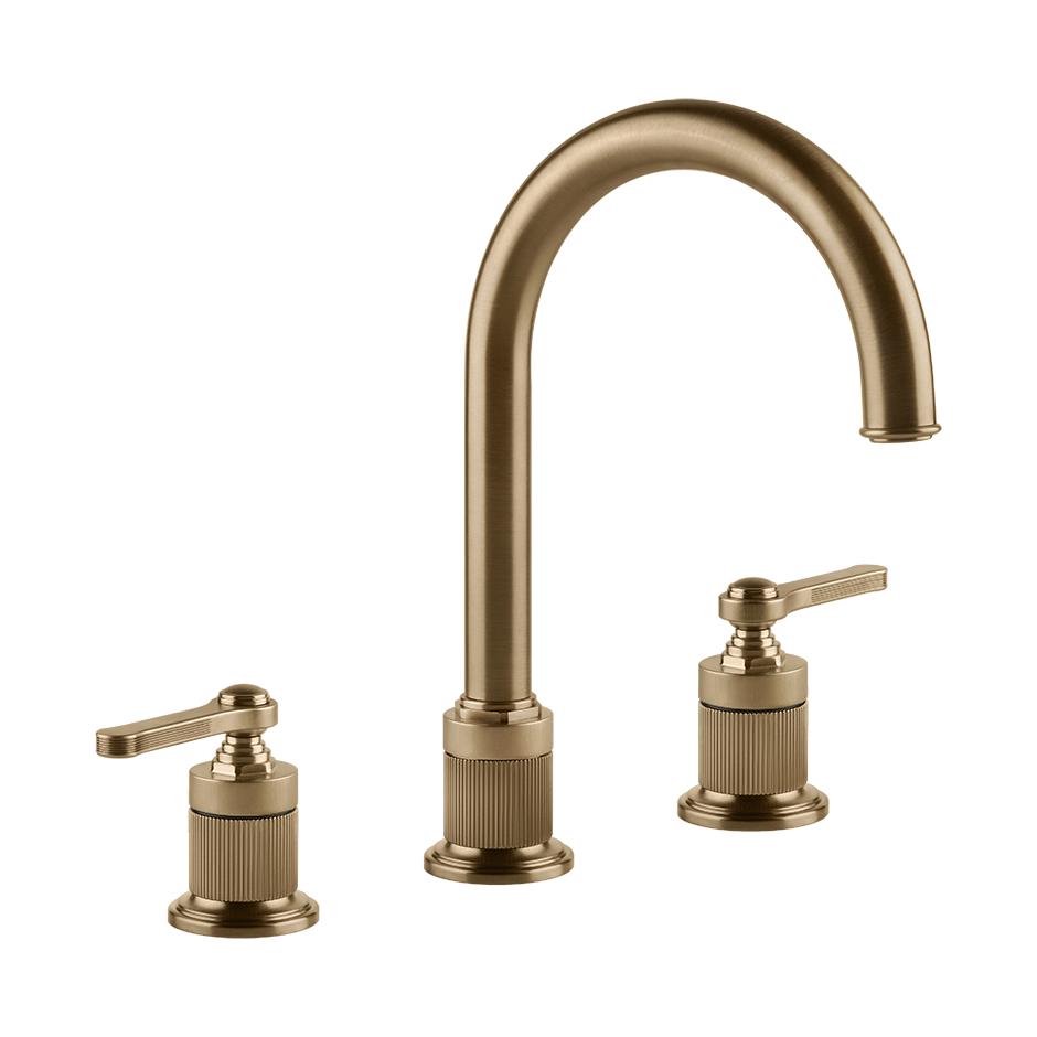 Gessi Venti20 Three Piece Basin Tap Set with Umbrella Spout (No Waste) - Warm Bronze Brushed PVD PF65016-726