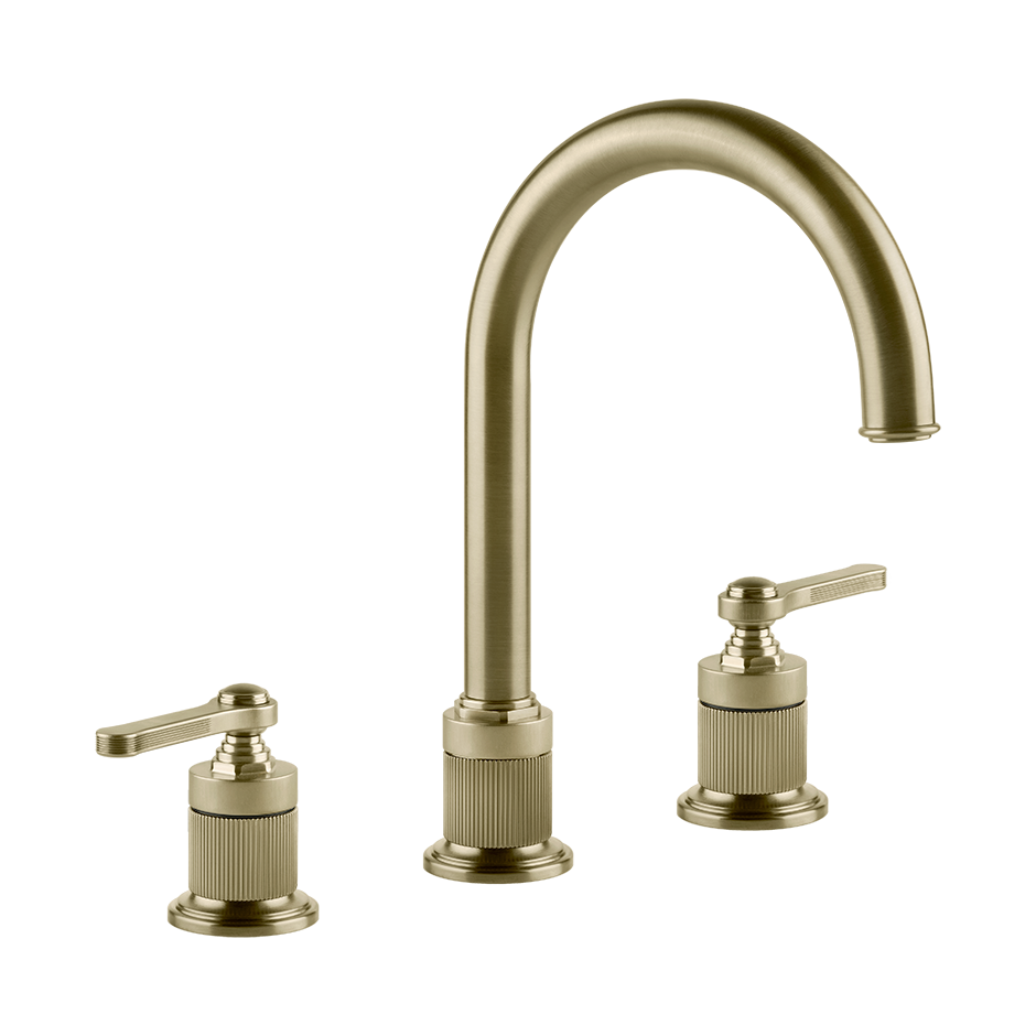 Gessi Venti20 Three Piece Basin Tap Set with Umbrella Spout (No Waste) - Brass Brushed PVD PF65016-727