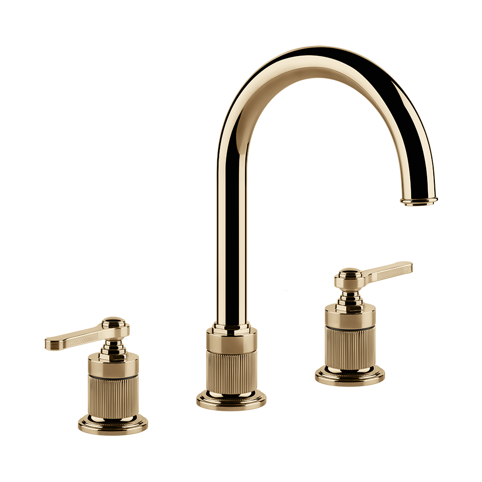 Gessi Venti20 Three Piece Basin Tap Set with Umbrella Spout (No Waste) - Warm Bronze PVD PF65016-735