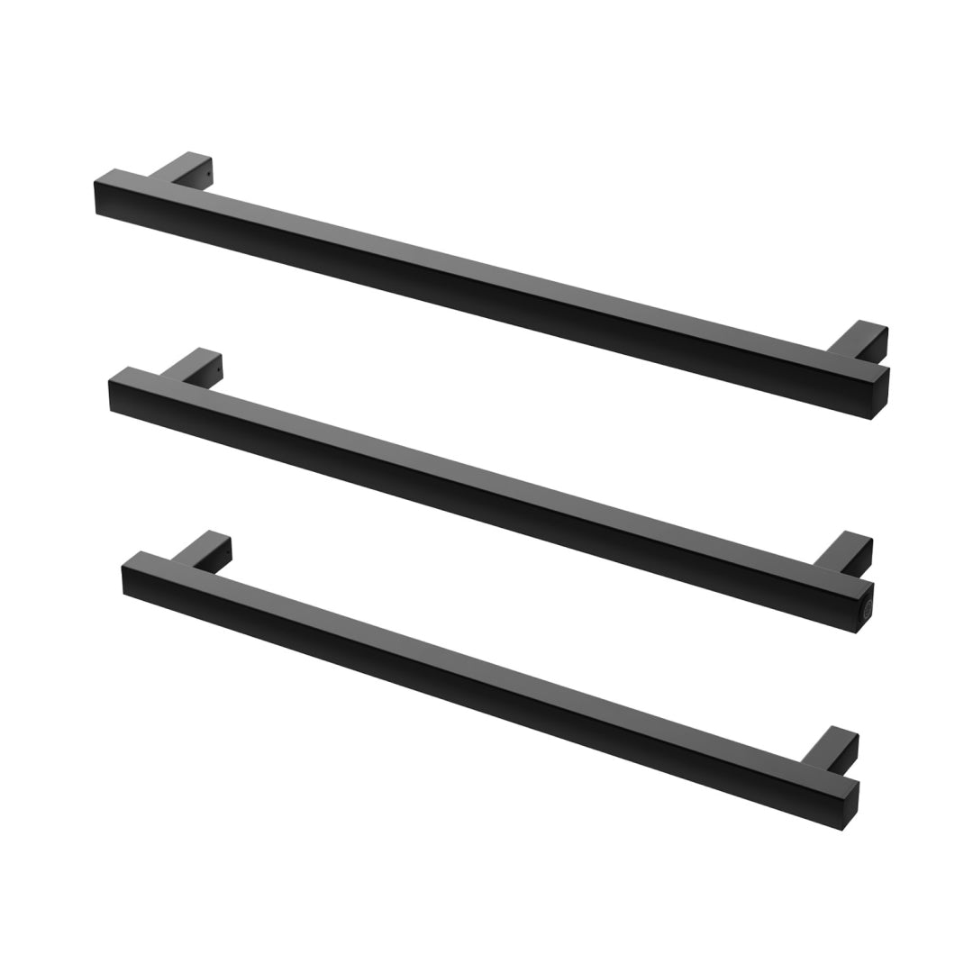Phoenix 12V Heated Triple Towel Rail Square 600mm - Matte Black - 651-8762-10