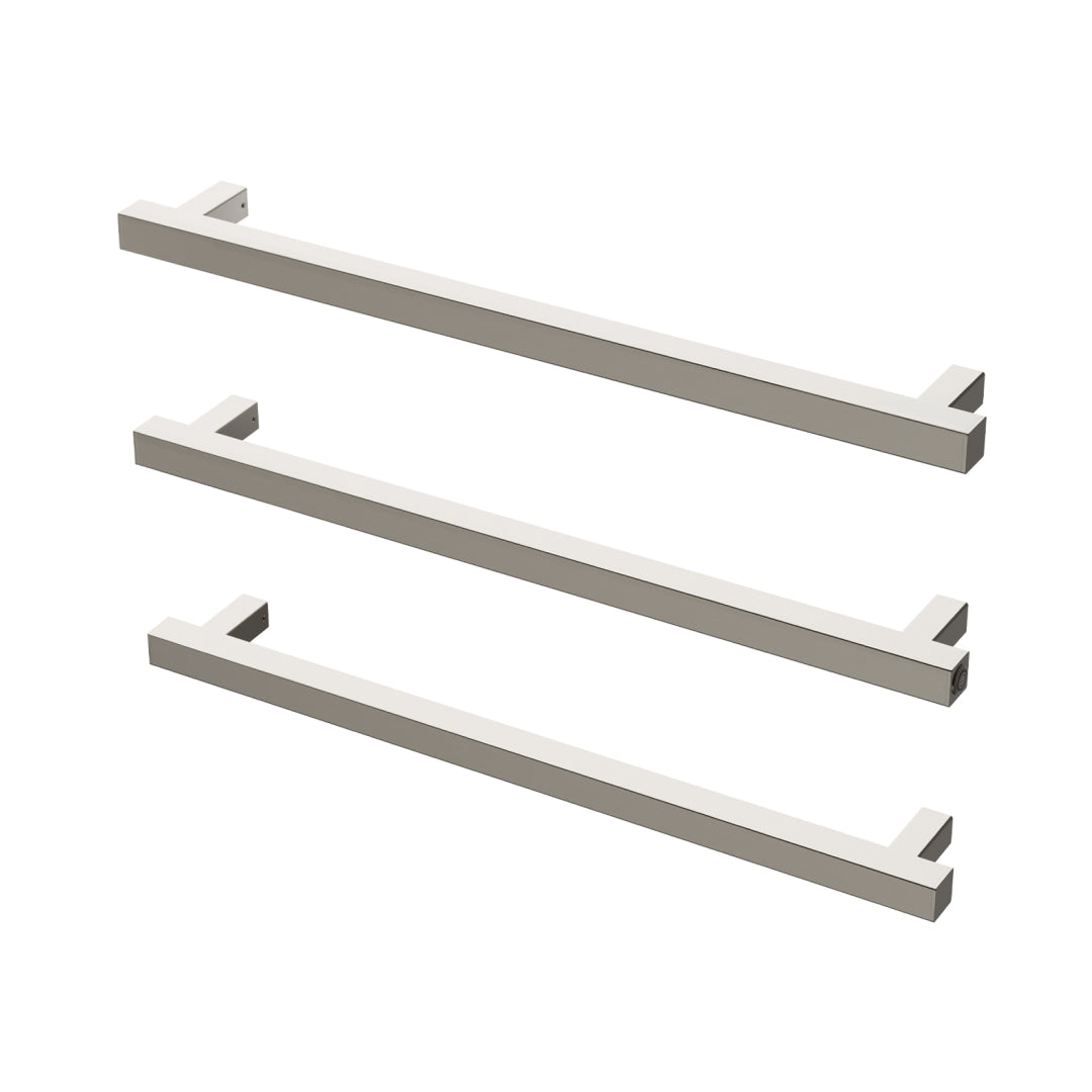 Phoenix 12V Heated Triple Towel Rail Square 600mm - Brushed Nickel - 651-8762-40
