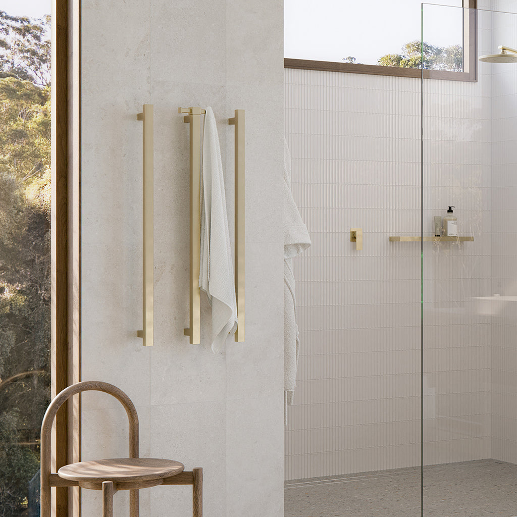 Phoenix 12V Heated Triple Towel Rail Square 800mm - Brushed Gold - 651-8763-12