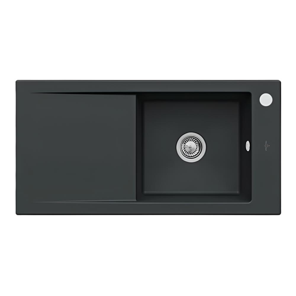 Villeroy & Boch 60 1000 Right Hand Sink with Drainer 1TH - Pure Black - 679001R7RTB