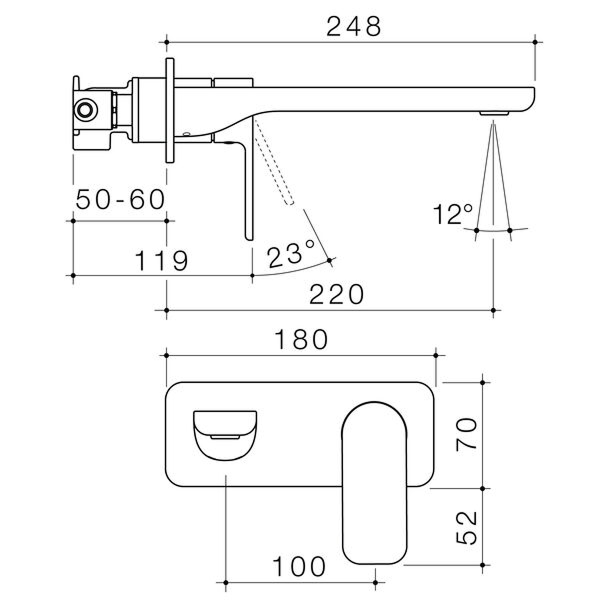 Caroma Luna II EasySwitch Wall Basin/Bath Mixer 220mm (Includes In-Wall Body) - LF Chrome 68204C6AF