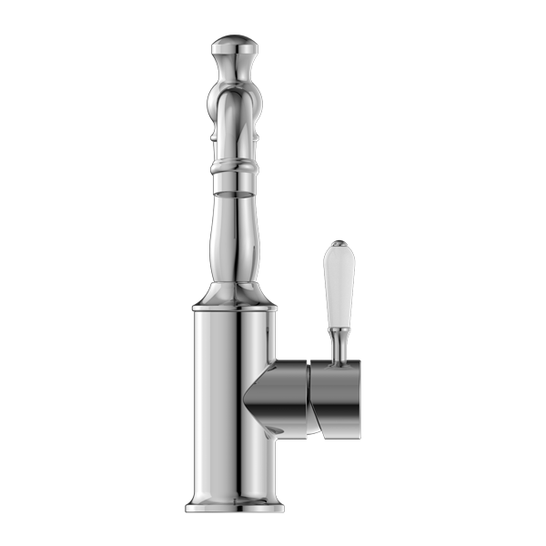 Nero York Basin Mixer With White Porcelain Lever - Chrome - NR69210101CH