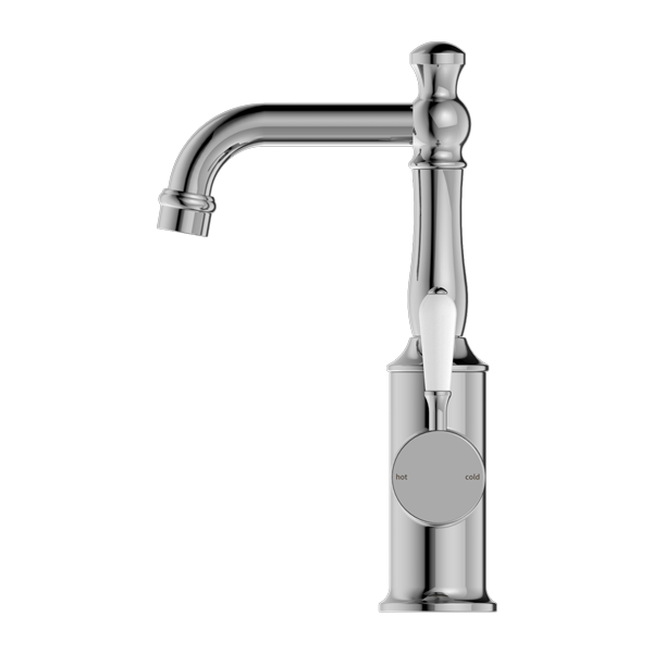 Nero York Basin Mixer With White Porcelain Lever - Chrome - NR69210101CH