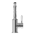 Nero York Basin Mixer Hook Spout With White Porcelain Lever - Chrome - NR69210201CH