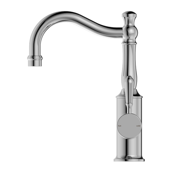 Nero York Basin Mixer Hook Spout With Metal Lever - Chrome - NR69210202CH