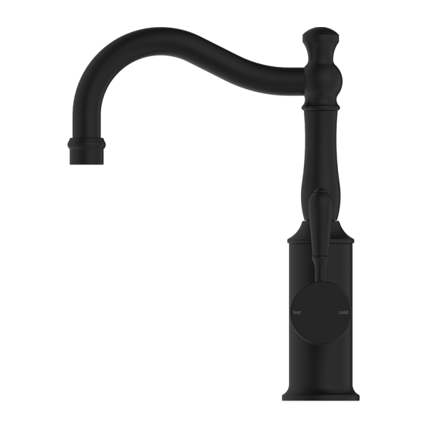 Nero York Basin Mixer Hook Spout With Metal Lever - Matte Black - NR69210202MB