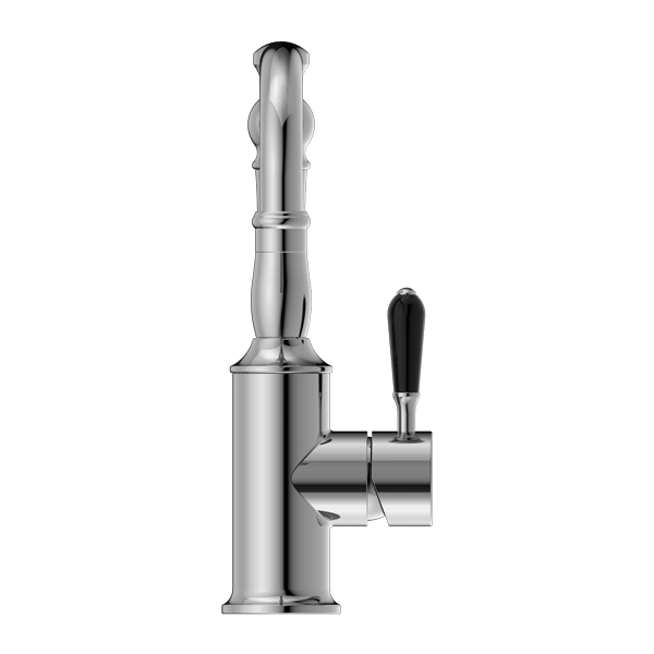 Nero York Basin Mixer Hook Spout With Black Porcelain Lever - Chrome - NR69210203CH