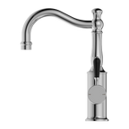Nero York Basin Mixer Hook Spout With Black Porcelain Lever - Chrome - NR69210203CH