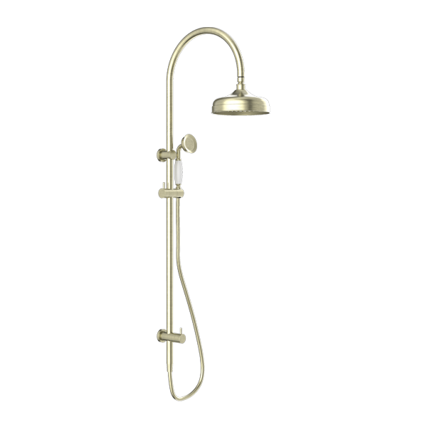 Nero York Twin Shower With White Porcelain Hand Shower - Aged Brass - NR69210501AB