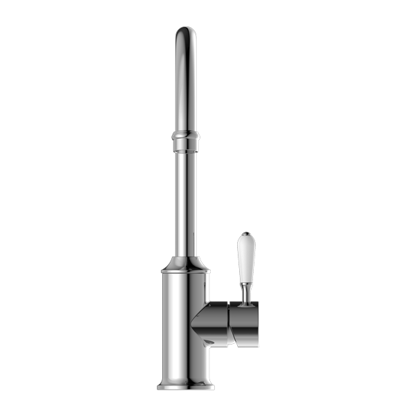 Nero York Kitchen Mixer Gooseneck Spout With White Porcelain Lever - Chrome - NR69210601CH