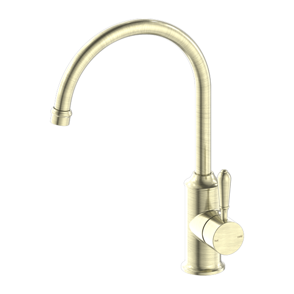 Nero York Kitchen Mixer Gooseneck Spout With Metal Lever - Aged Brass