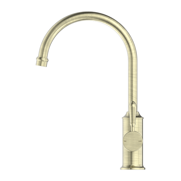 Nero York Kitchen Mixer Gooseneck Spout With Metal Lever - Aged Brass