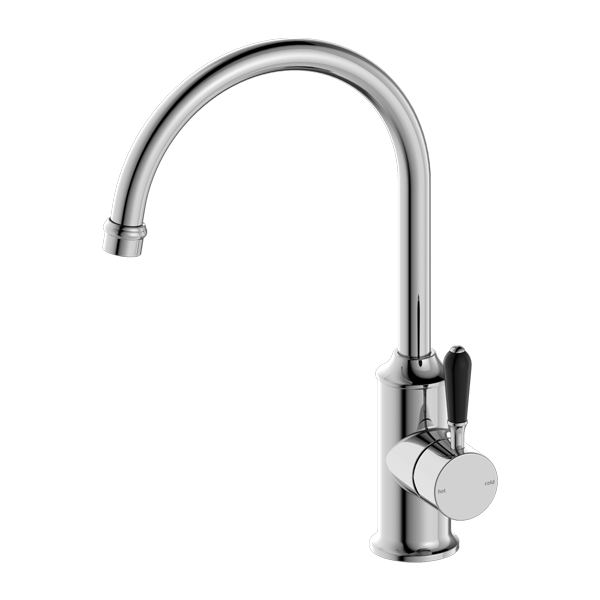 Nero York Kitchen Mixer Gooseneck Spout With Black Porcelain Lever - Chrome - NR69210603CH