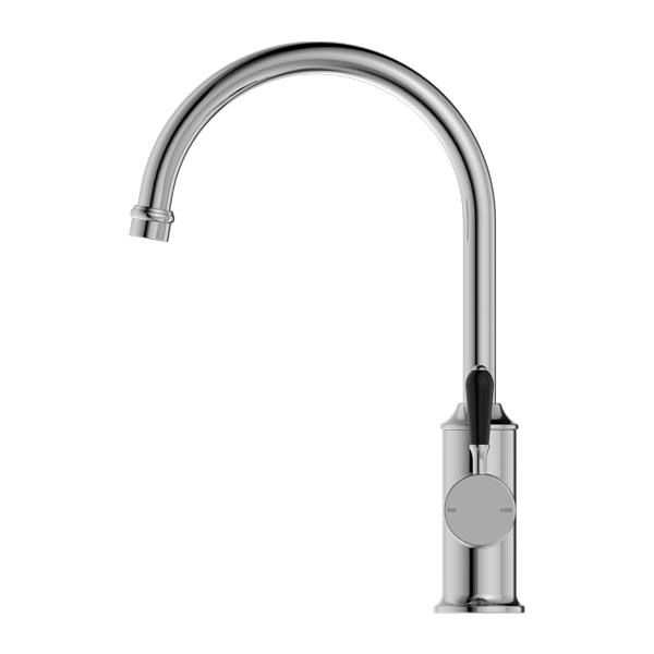 Nero York Kitchen Mixer Gooseneck Spout With Black Porcelain Lever - Chrome - NR69210603CH