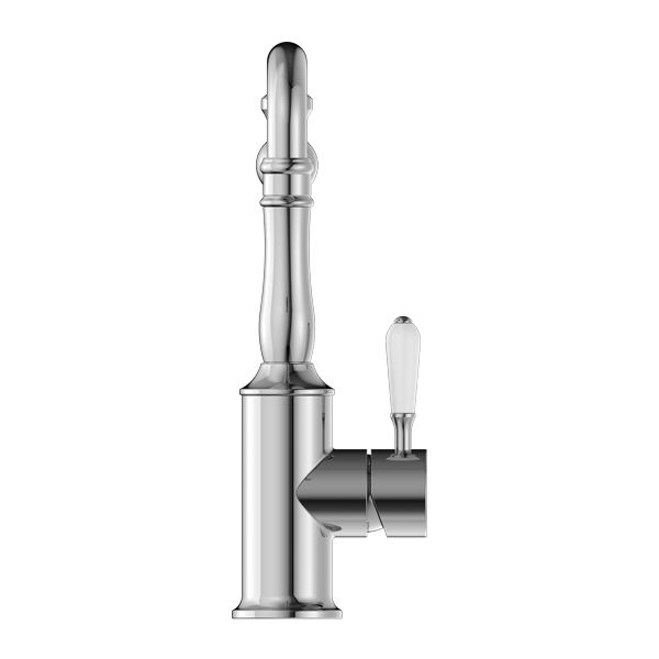 Nero York Kitchen Mixer Hook Spout With White Porcelain Lever - Chrome - NR69210701CH