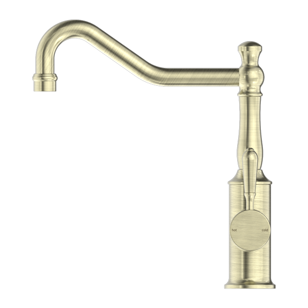 Nero York Kitchen Mixer Hook Spout With Metal Lever - Aged Brass - NR69210702AB