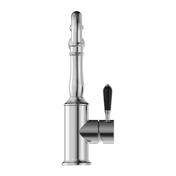 Nero York Kitchen Mixer Hook Spout With Black Porcelain Lever - Chrome - NR69210703CH