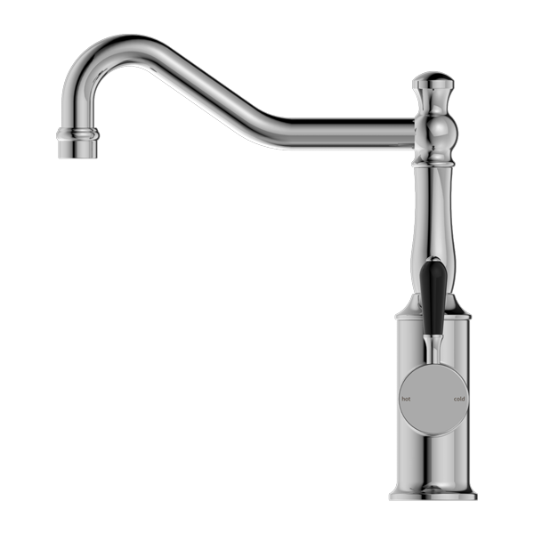 Nero York Kitchen Mixer Hook Spout With Black Porcelain Lever - Chrome - NR69210703CH