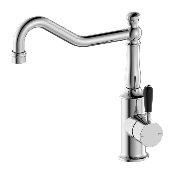 Nero York Kitchen Mixer Hook Spout With Black Porcelain Lever - Chrome - NR69210703CH
