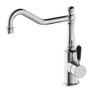 Nero York Kitchen Mixer Hook Spout With Black Porcelain Lever - Chrome - NR69210703CH