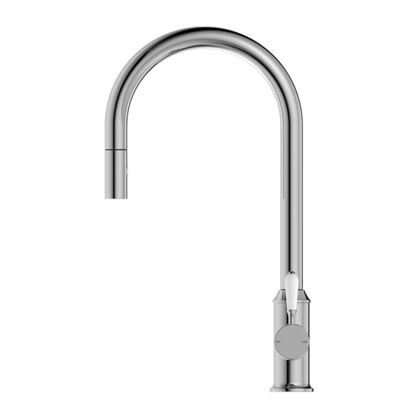 Nero York Pull Out Sink Mixer With Vegie Spray Function With White Porcelain Lever - Chrome - NR69210801CH