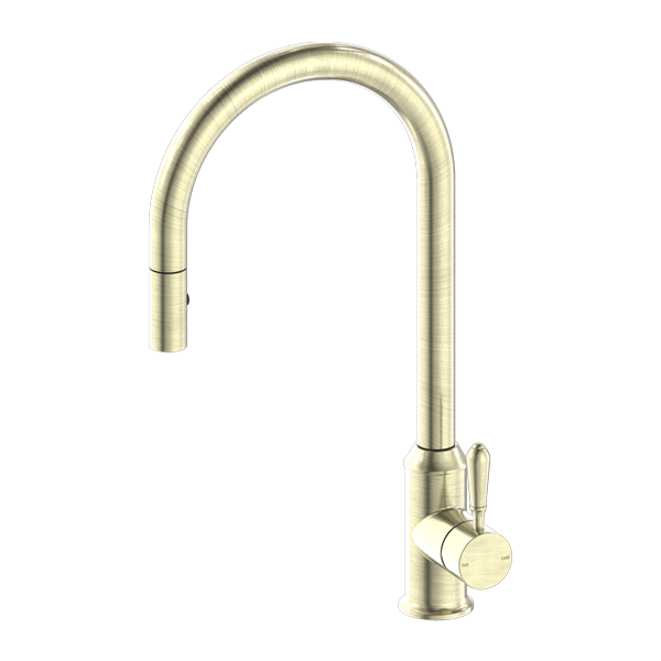 Nero York Pull Out Sink Mixer With Vegie Spray Function With Metal Lever - Aged Brass - NR69210802AB