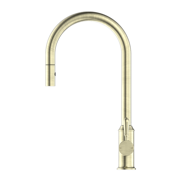 Nero York Pull Out Sink Mixer With Vegie Spray Function With Metal Lever - Aged Brass - NR69210802AB
