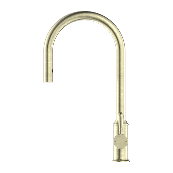 Nero York Pull Out Sink Mixer With Vegie Spray Function With Metal Lever - Aged Brass