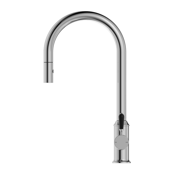 Nero York Pull Out Sink Mixer With Vegie Spray Function With Black Porcelain Lever - Chrome