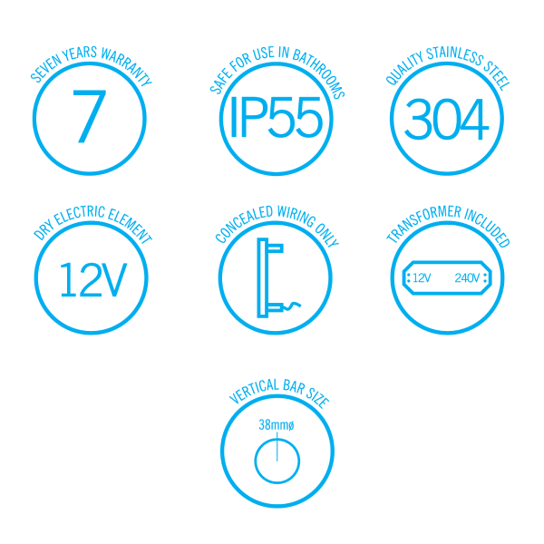 Thermorail 12V Straight 900 Round Vertical Single Heated Towel Rail - VS900HBN Brushed Nickel