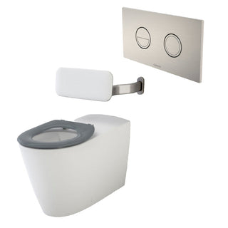 Caroma Care 800 Cleanflush Invisi II Wall Faced Suite with Backrest -  Anthracite Grey Seat - Brushed Nickel Button - 718320BAG + 237088BN
