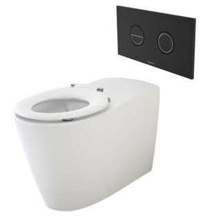 Caroma Care Cleanflush Wall Faced Invisi Series II Toilet Suite Care Single Flap Seat - Matte Black Button - 718320SB + 237088B