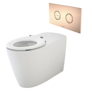 Caroma Care Cleanflush Wall Faced Invisi Series II Toilet Suite Care Single Flap Seat - Copper Button - 718320SB + 237088CO