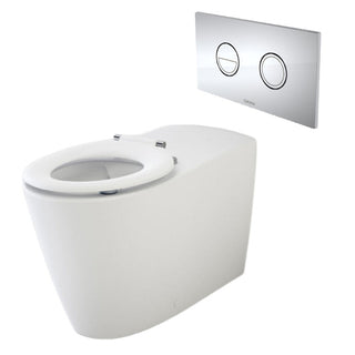 Caroma Care Cleanflush Wall Faced Invisi Series II Toilet Suite Care Single Flap Seat - Chrome Button - 718320SB + 237088C