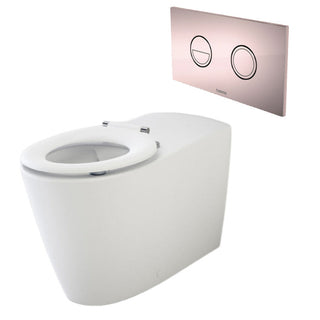 Caroma Care Cleanflush Wall Faced Invisi Series II Toilet Suite Care Single Flap Seat - Rose Gold Button - 718320SB + 237088RG