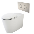 Caroma Care 800 Cleanflush Wall Faced Invisi Series II Toilet Suite with Double Flap Seat - Brushed Nickel Button - 718340W + 237088BN