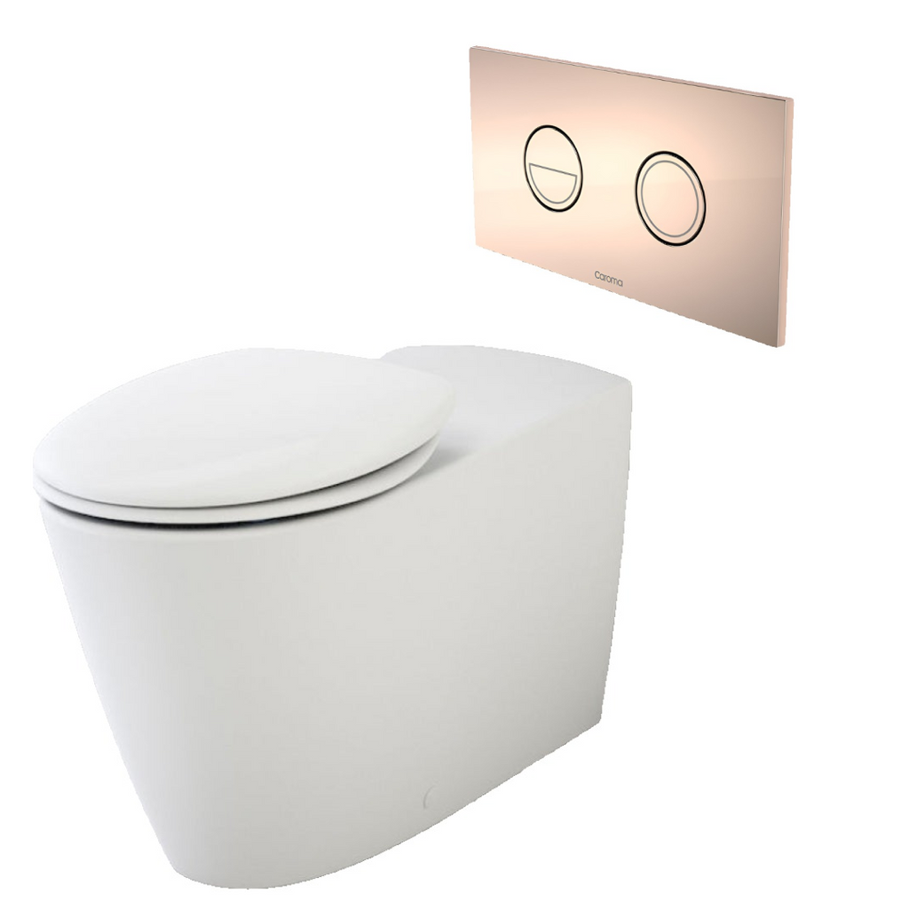 Caroma Care 800 Cleanflush Wall Faced Invisi Series II Toilet Suite with Double Flap Seat - Bronze Button - 718340W + 237088BR