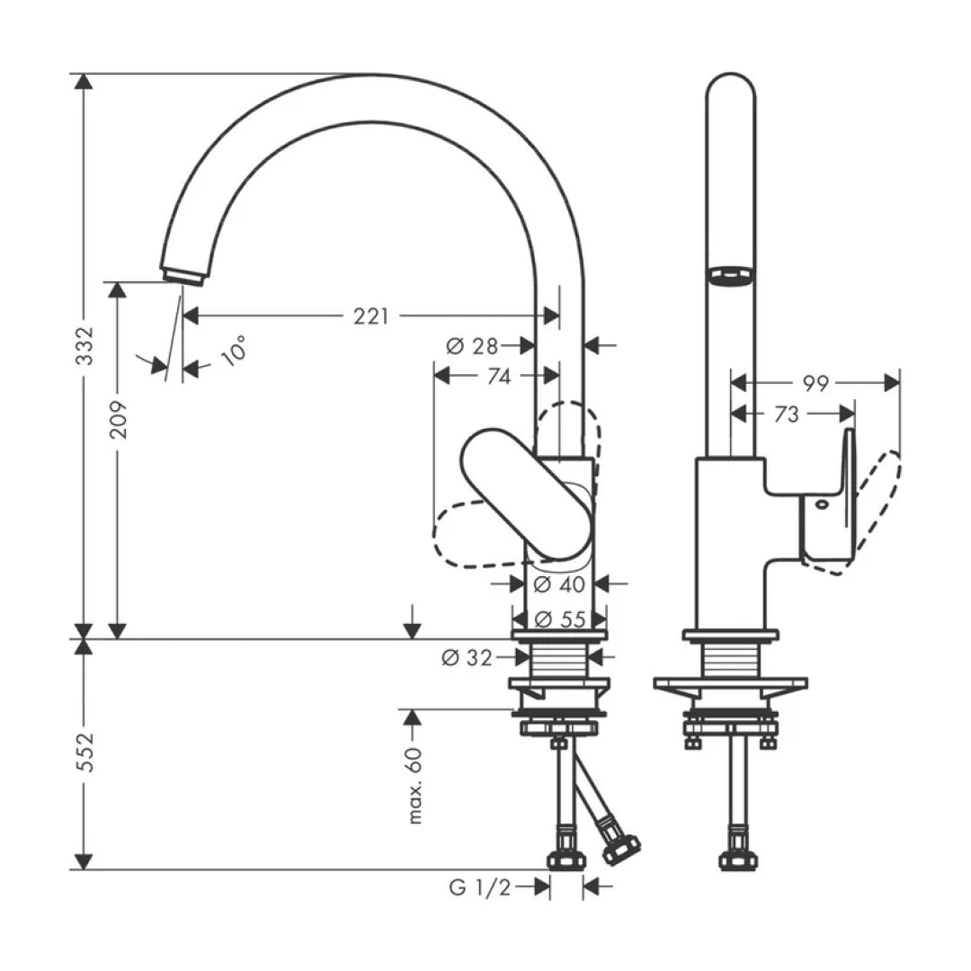 Hansgrohe Vernis 210 Blend Gooseneck Sink Mixer - Chrome - 71870003