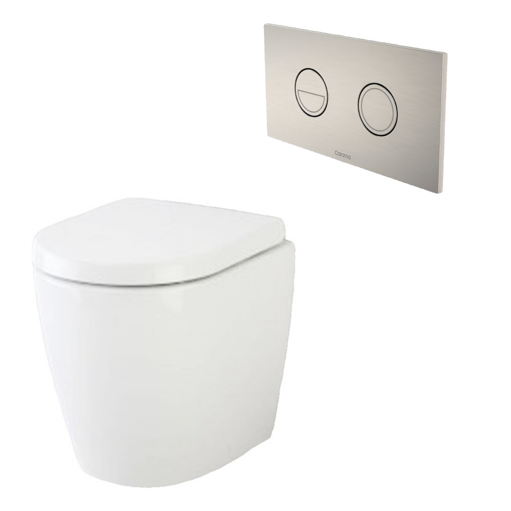 Caroma Urbane II Compact Invisi Series II Wall Faced Toilet Suite - Brushed Nickel Button - 741520W + 237088BN