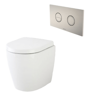 Caroma Urbane II Compact Invisi Series II Wall Faced Toilet Suite - Brushed Nickel Button - 741520W + 237088BN